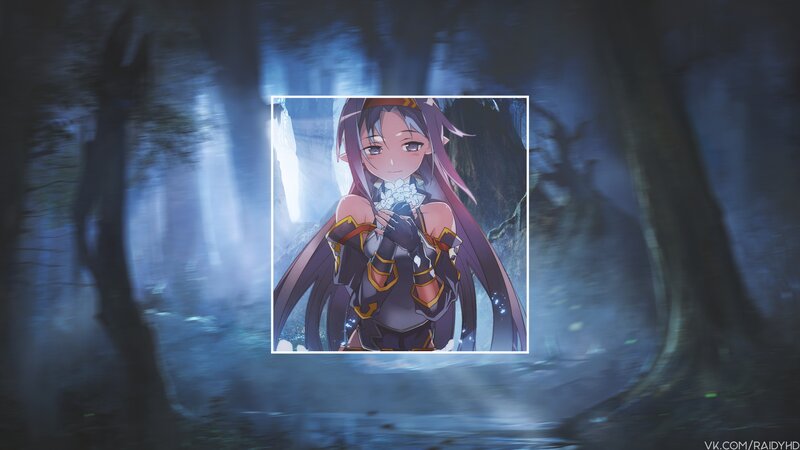 Anime Girl in Forest — Blue, Mysterious, Night, Flowers