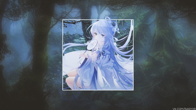 Anime Girl in Forest — Blue, Mystical, Night, Digital Art