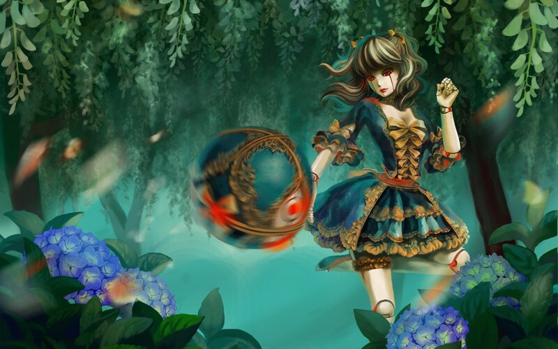 Anime Girl in Forest — Blue, Mystical