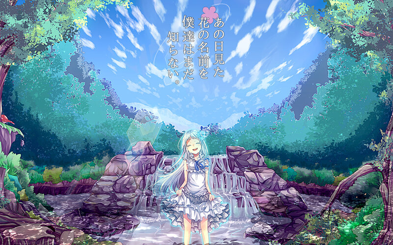 Anime Girl in Forest — Blue, Serene, Afternoon, Digital Art, Waterfall
