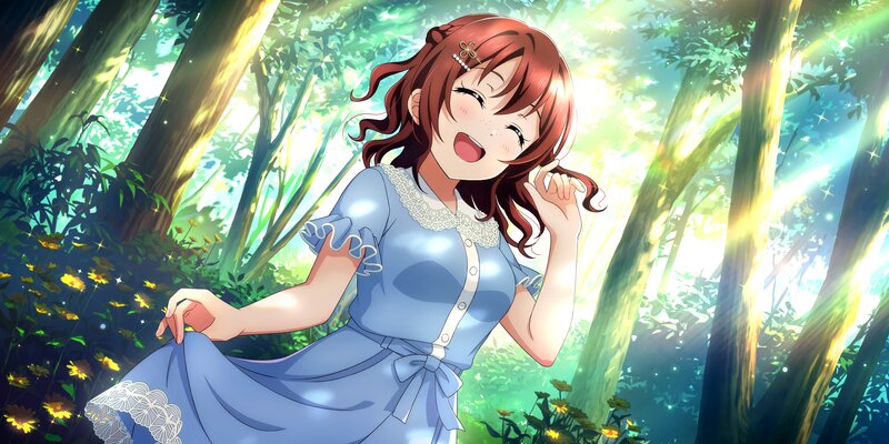 Anime Girl in Forest — Blue, Serene, Afternoon, Dress