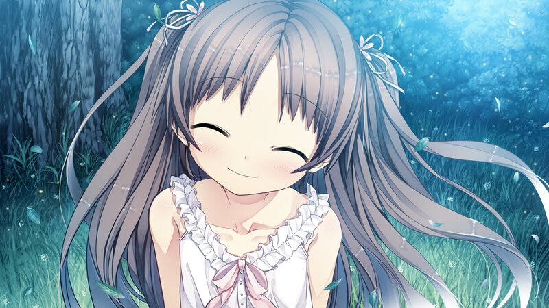 Anime Girl in Forest — Blue, Serene, Grass