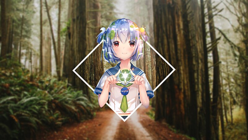 Anime Girl in Forest — Blue, Serene, Morning, Digital Art