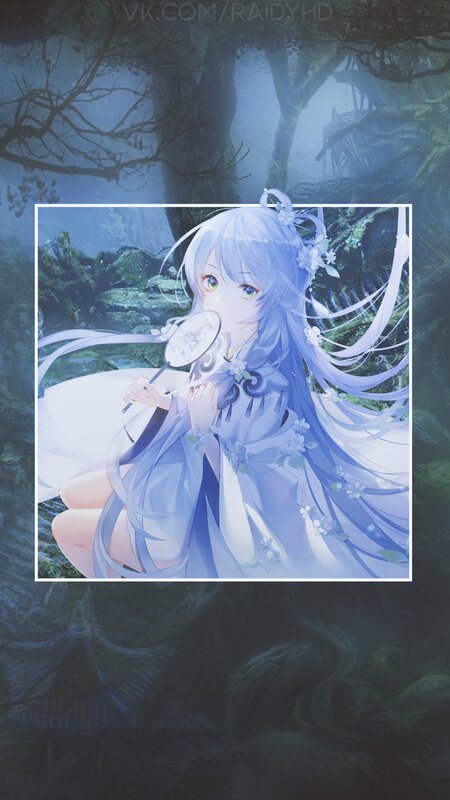 Anime Girl in Forest — Blue, Serene, Night, Digital Art, Fan