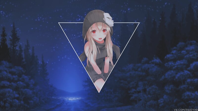 Anime Girl in Forest — Blue, Serene, Night, Digital Art, Stars