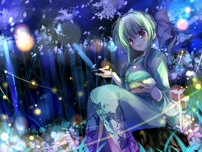 Anime Girl in Forest — Blue, Serene