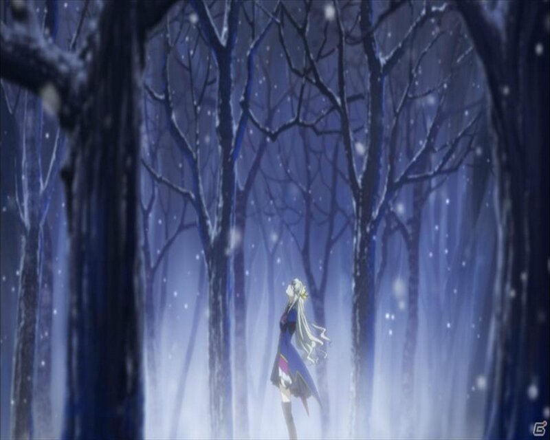 Anime Girl in Forest — Blue, Serene, Winter