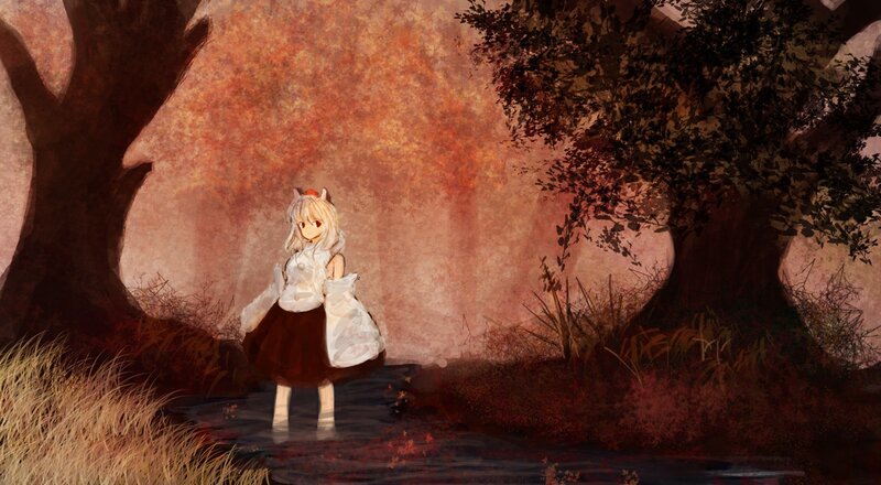 Anime Girl in Forest — Brown, Serene, Autumn, Digital Art