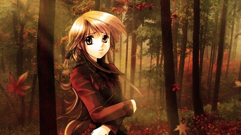 Anime Girl in Forest — Brown, Serene