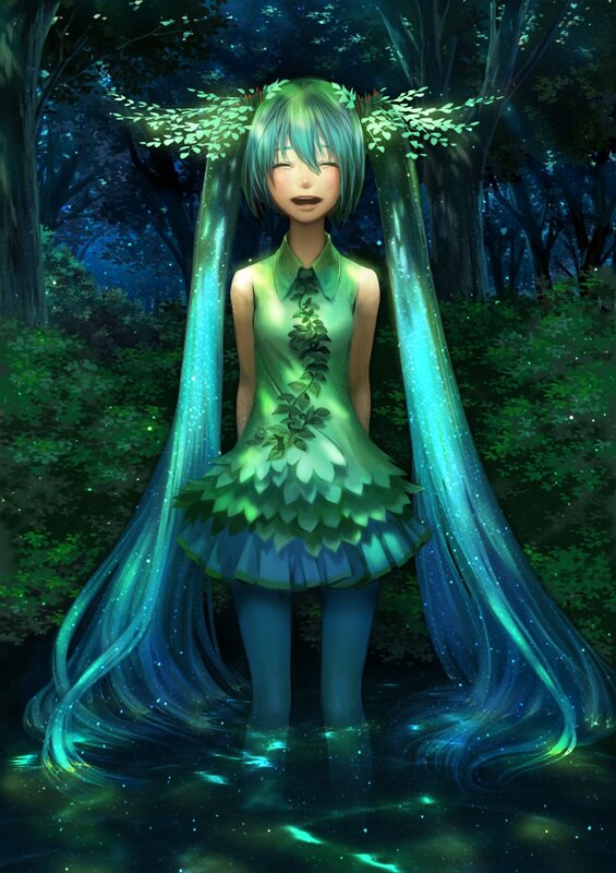 Anime girl in forest dress
