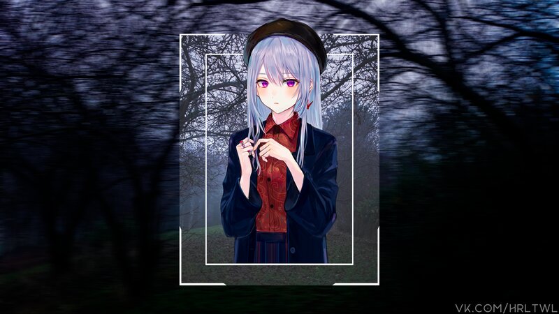Anime Girl in Forest — Gray, Dark