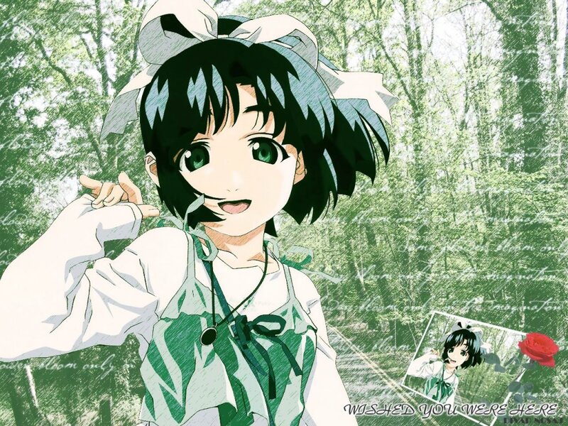 Anime Girl in Forest — Green, Cheerful
