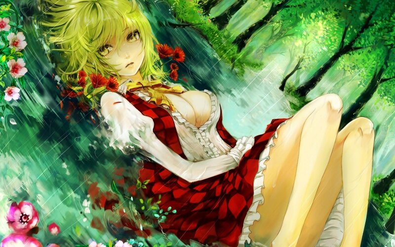 Anime Girl in Forest — Green, Dramatic