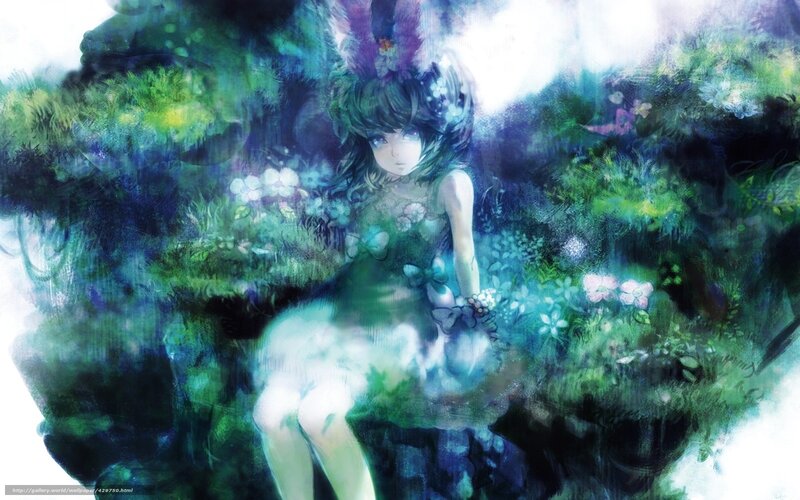 Anime Girl in Forest — Green, Dreamy