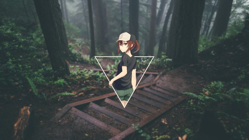 Anime Girl in Forest — Green, Mysterious, Digital Art