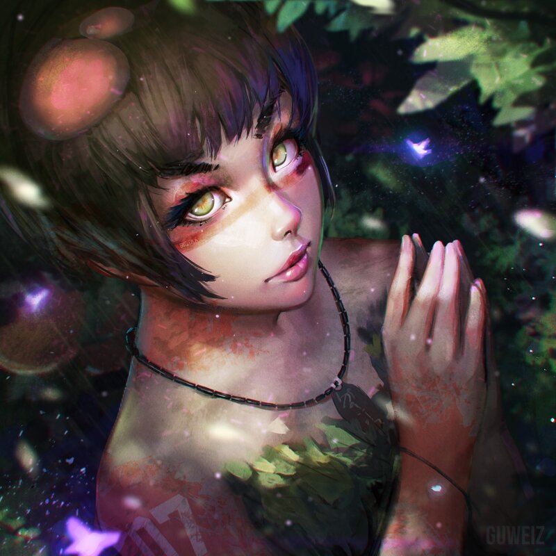 Anime Girl in Forest — Green, Mystical