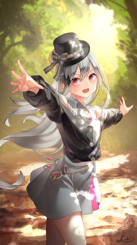 Anime Girl in Forest — Green, Playful, Afternoon, Digital Art