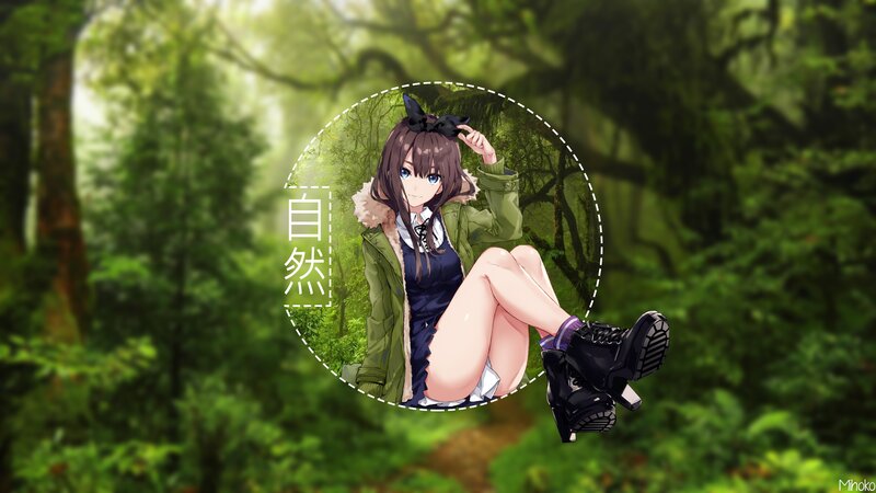 Anime Girl in Forest — Green, Serene, Afternoon, Coat