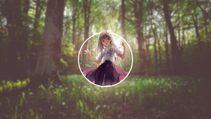 Anime Girl in Forest — Green, Serene, Afternoon, Digital Art, Circle Frame
