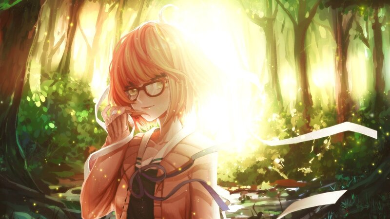 Anime Girl in Forest — Green, Serene, Afternoon, Digital Art, Glasses