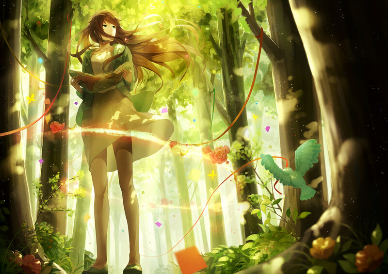 Anime Girl in Forest — Green, Serene, Afternoon, Digital Art, Map