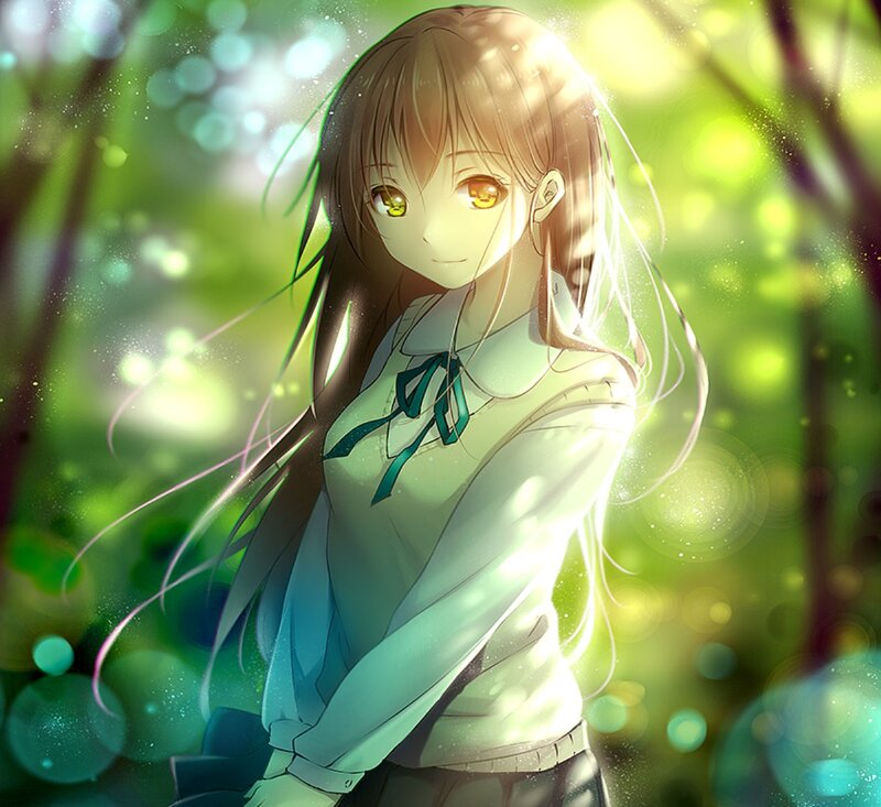 Anime Girl in Forest — Green, Serene, Afternoon, Digital Art, Sunlight