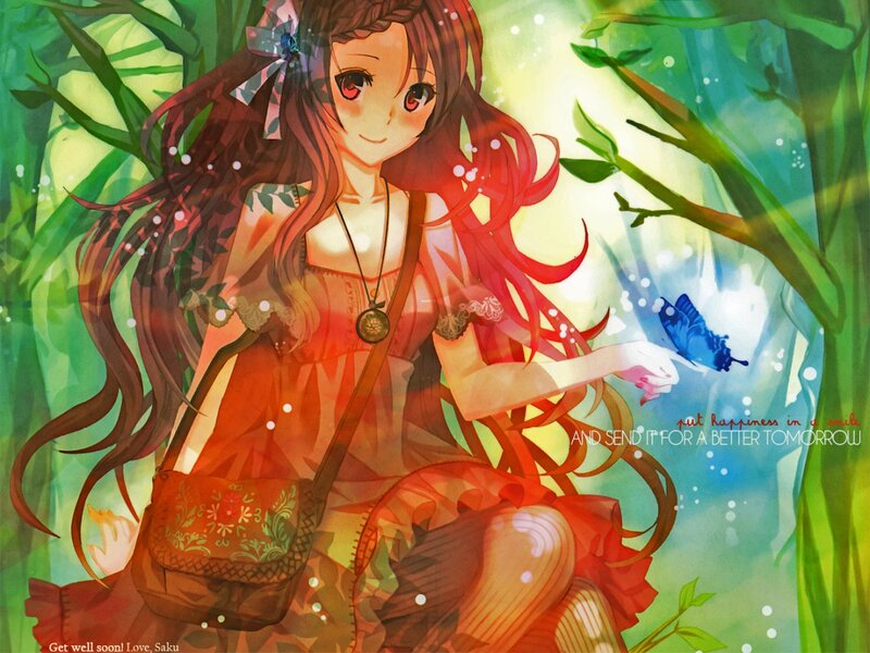 Anime Girl in Forest — Green, Serene, Afternoon, Digital Art