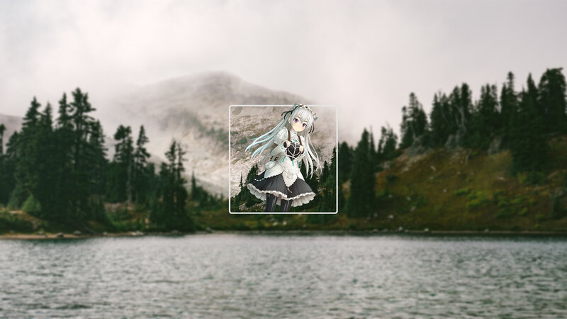 Anime Girl in Forest — Green, Serene, Digital Art, Lake