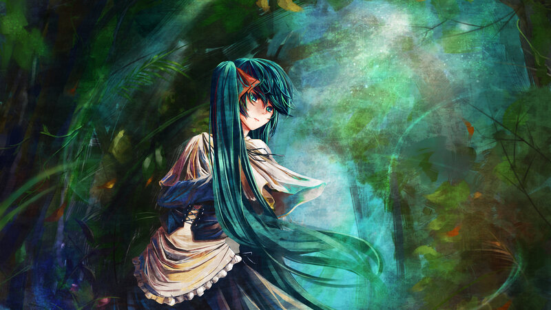 Anime Girl in Forest — Green, Serene, Digital Art, Long Hair