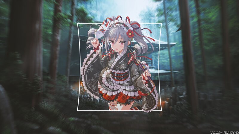 Anime Girl in Forest — Green, Serene, Digital Art, Mask