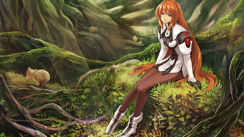Anime Girl in Forest — Green, Serene, Digital Art, Moss