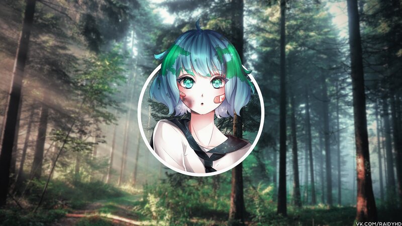 Anime Girl in Forest — Green, Serene, Morning, Digital Art, Sunlight, Circle Frame