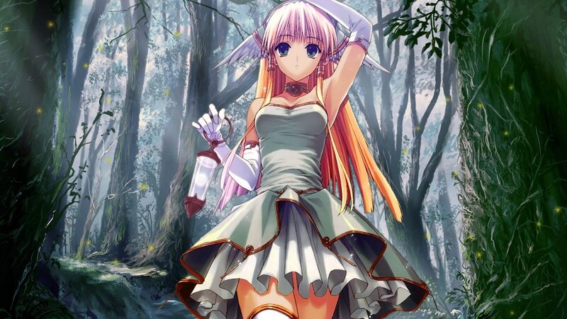 Anime Girl in Forest — Green, Serene, Night, Digital Art, Lantern