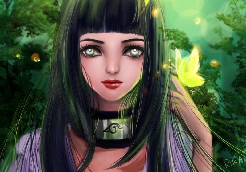 Anime Girl in Forest — Green, Serene, Night, Digital Art