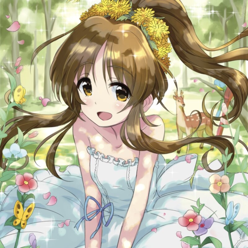 Anime Girl in Forest — Green, Serene, Spring, Deer