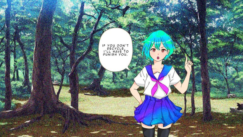 Anime Girl in Forest — Green, Serious