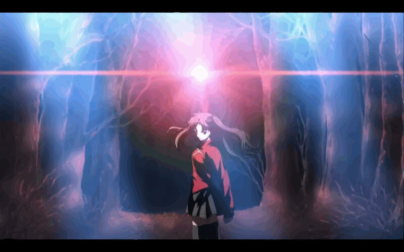 anime girl in forest light