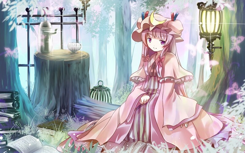 Anime Girl in Forest — Pink, Serene