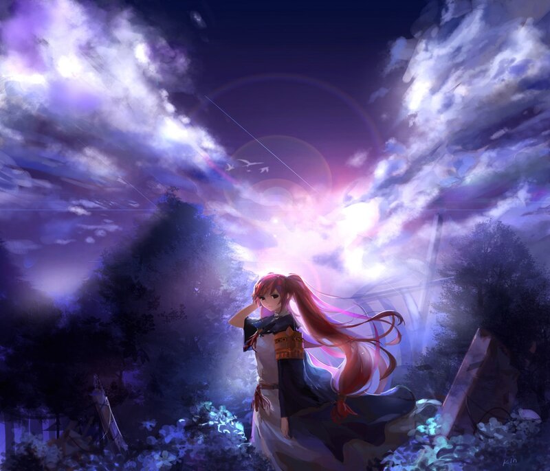 Anime Girl in Forest — Purple, Dramatic, Night, Digital Art