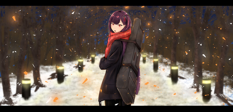Anime Girl in Forest — Purple, Dramatic, Winter