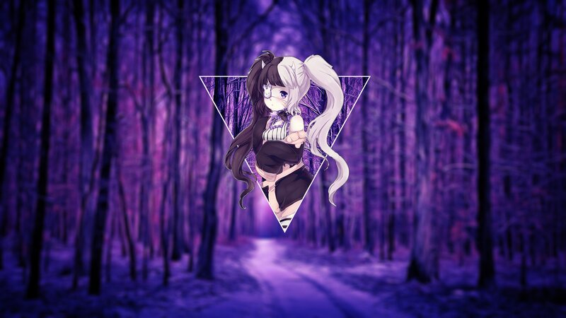 Anime Girl in Forest — Purple, Mysterious, Night, Digital Art