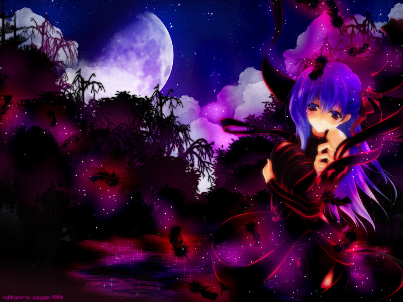 Anime Girl in Forest — Purple, Mysterious