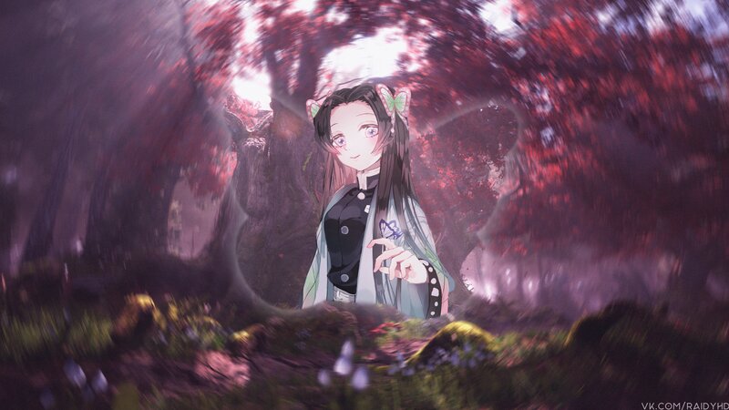 Anime Girl in Forest — Purple, Serene, Autumn