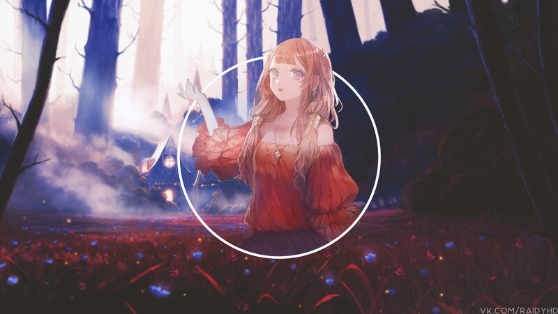 Anime Girl in Forest — Red, Mysterious