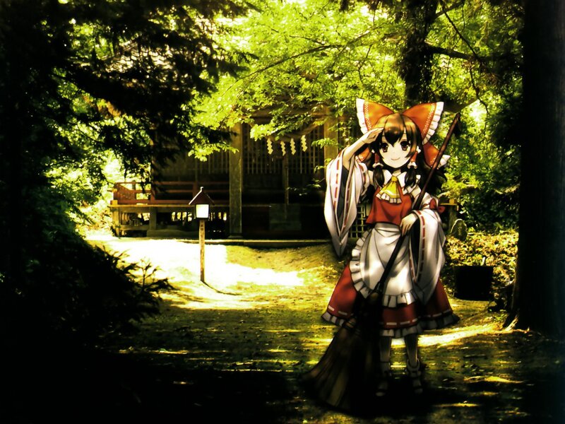 Anime girl in forest shrine