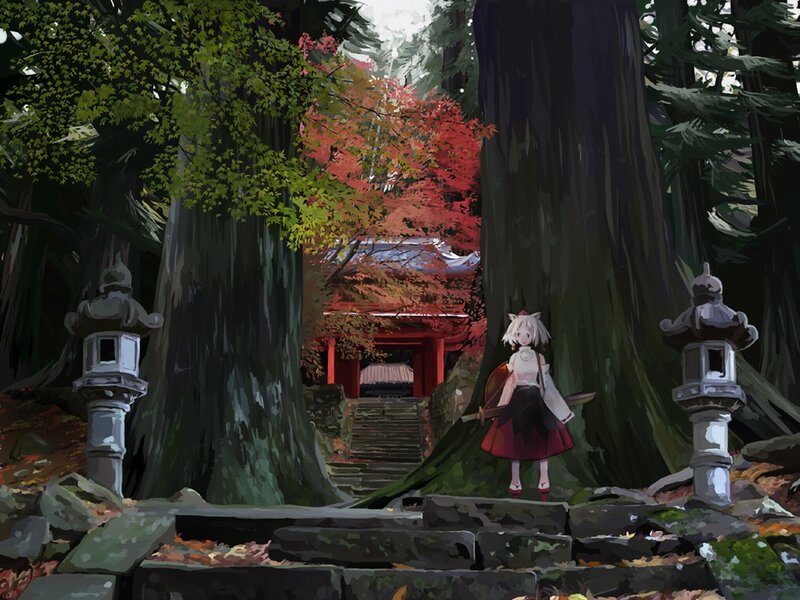 Anime girl in forest shrine
