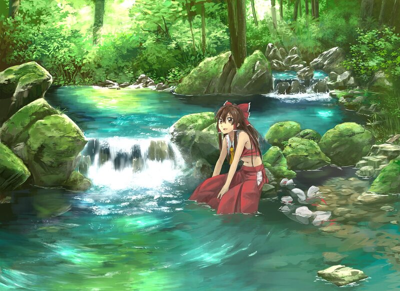 Anime girl in forest stream