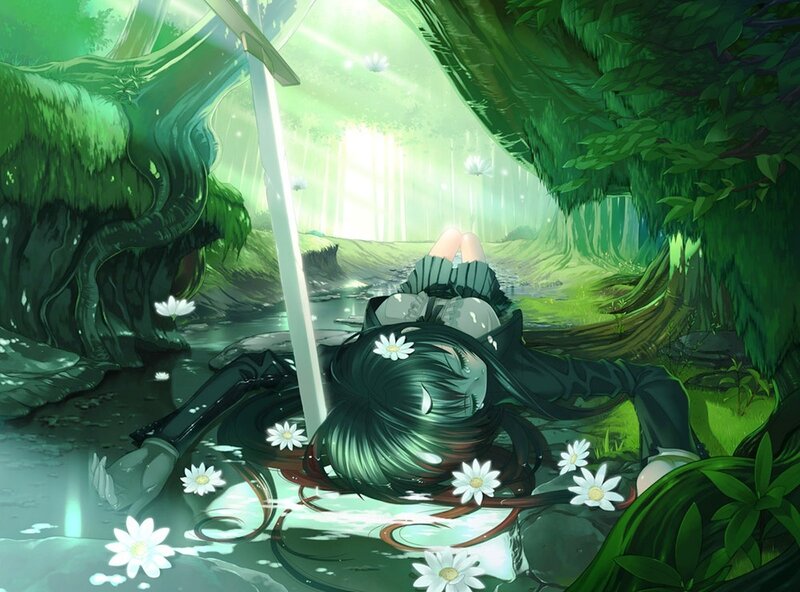 Anime girl in forest stream
