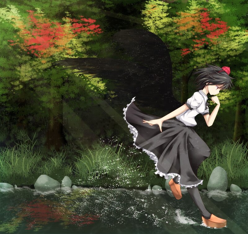 anime girl in forest stream