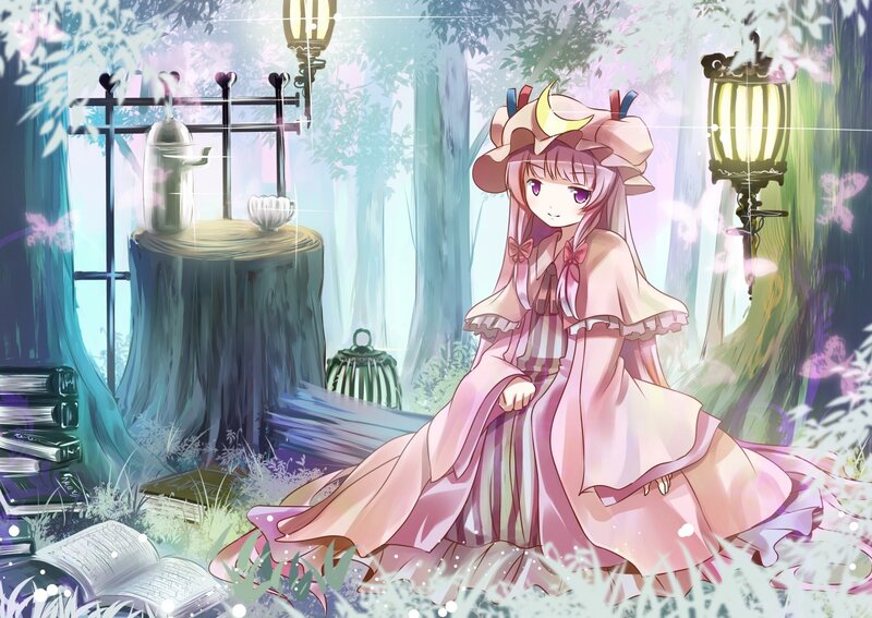 Anime girl in forest tea party